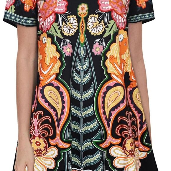 Women’s Floral T-Shirt Dress with Pockets Summer Casual Beach Cover Up - Picture 3 of 5